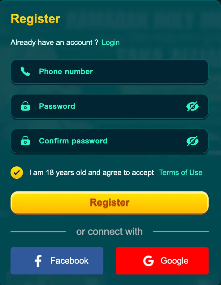 Registration and login process
